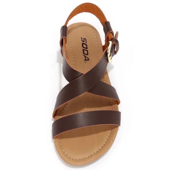 SODA • Borgo Brown/Tan Ankle Strap Flat Sandals - Picture 1 of 16